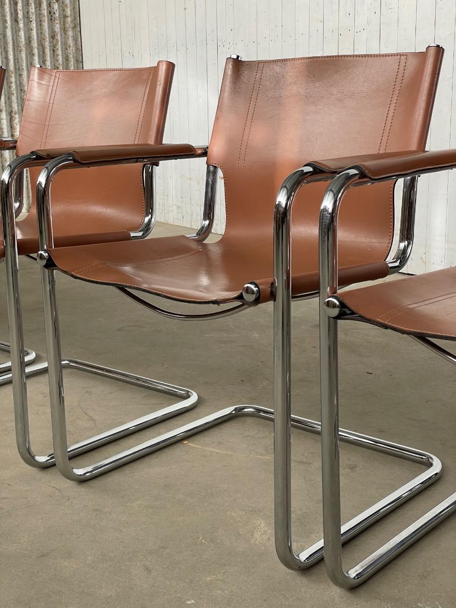 11x Matteo Grassi Visitor dining chairs by Mart Stam brown/liver leather, Italy 1970s