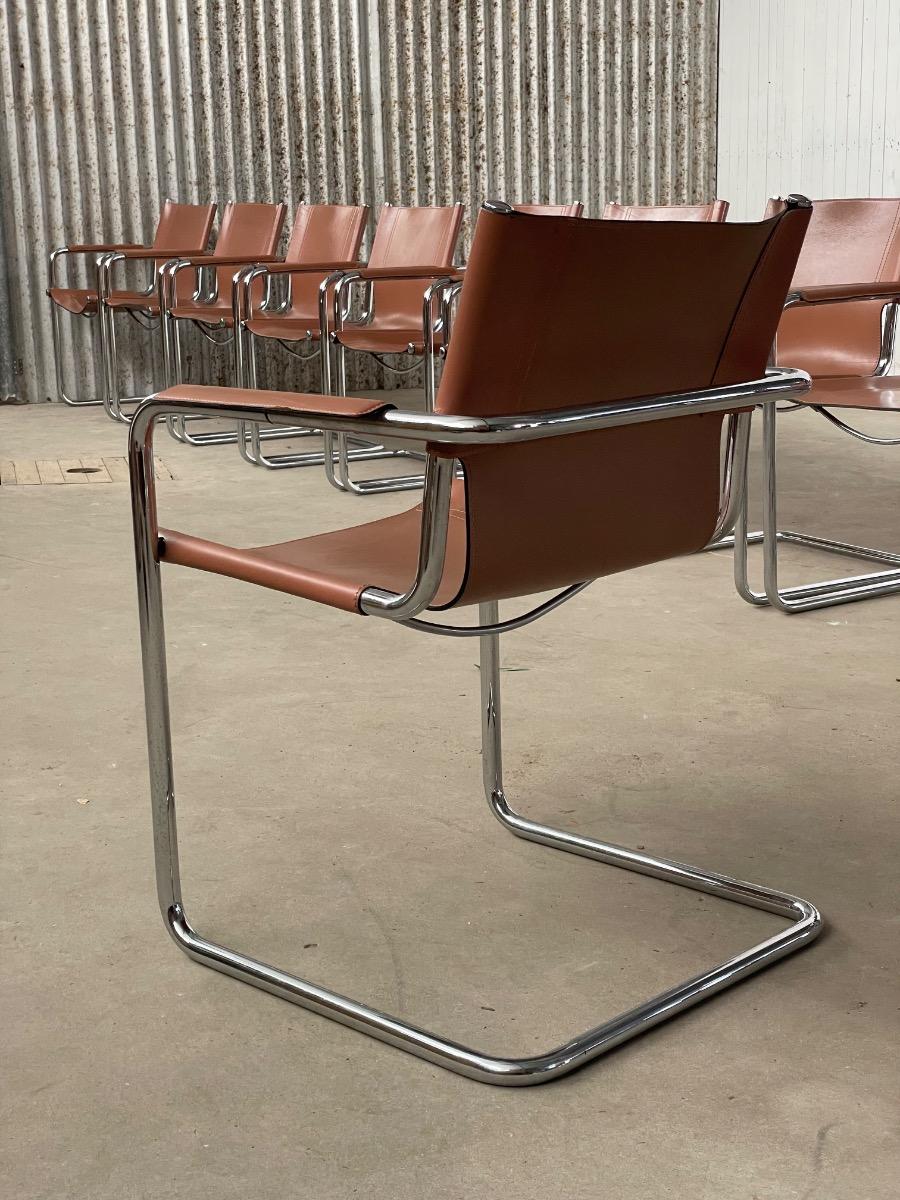 11x Matteo Grassi Visitor dining chairs by Mart Stam brown/liver leather, Italy 1970s