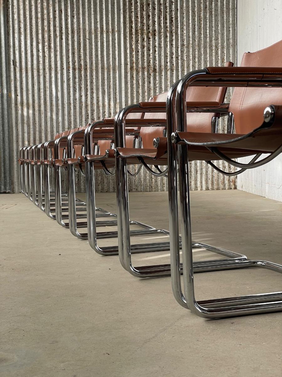 11x Matteo Grassi Visitor dining chairs by Mart Stam brown/liver leather, Italy 1970s