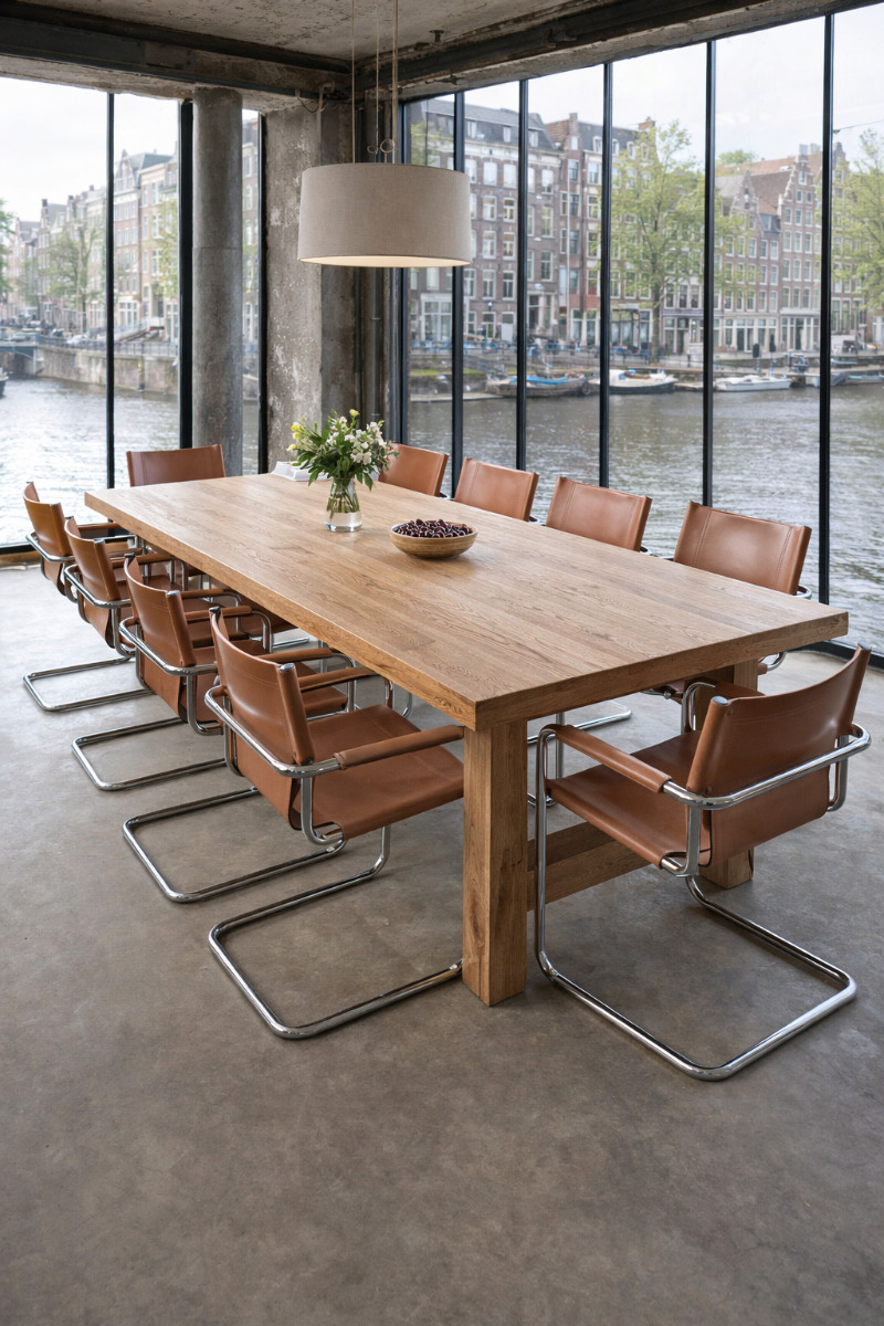 11x Matteo Grassi Visitor dining chairs by Mart Stam brown/liver leather, Italy 1970s