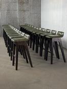 19x Vintage bar stools in green olive leather 