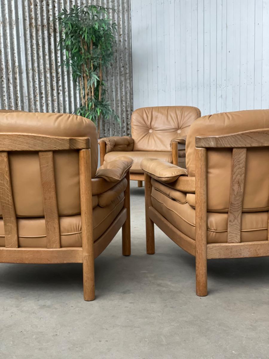 Vintage Scandinavian lounge chairs, 1960 oak/cognac leather