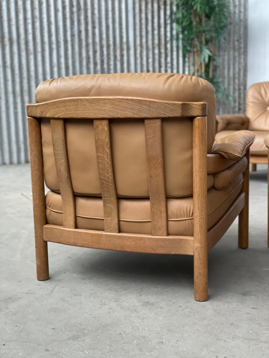 Vintage Scandinavian lounge chairs, 1960 oak/cognac leather