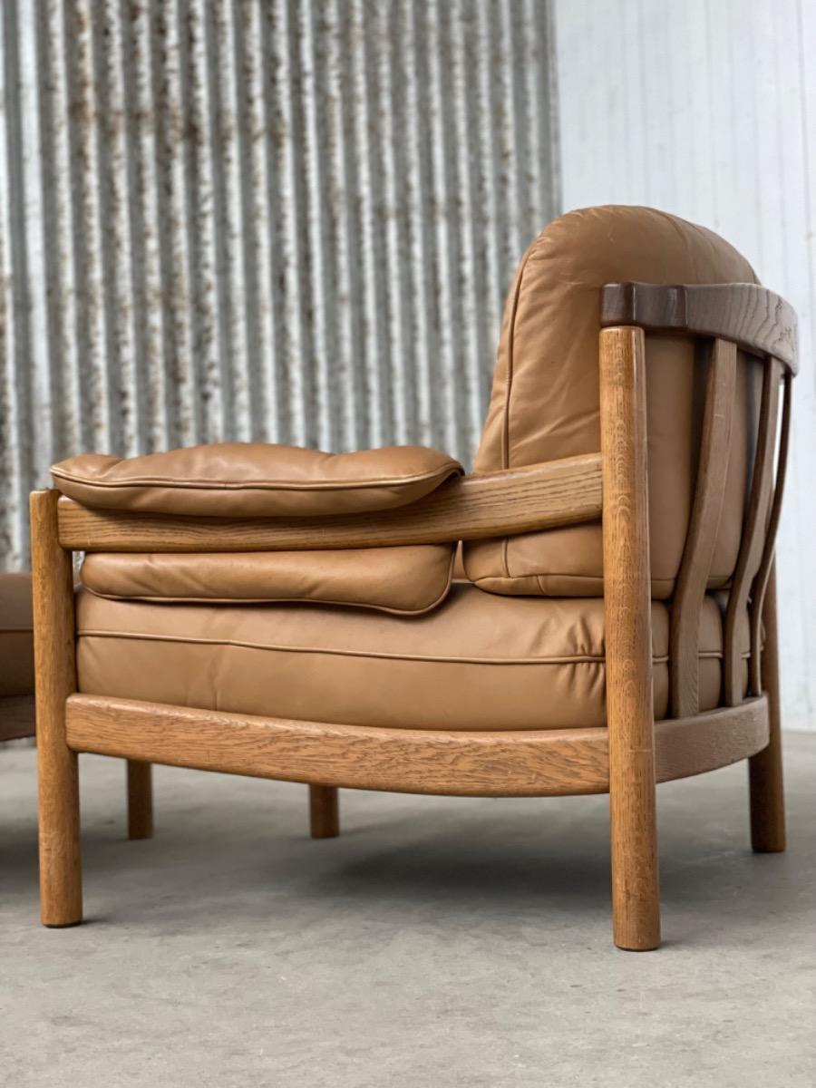 Vintage Scandinavian lounge chairs, 1960 oak/cognac leather