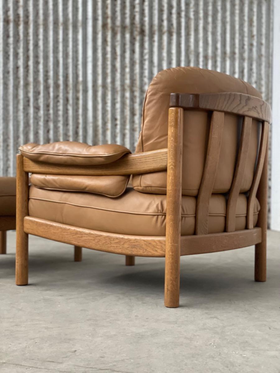 Vintage Scandinavian lounge chairs, 1960 oak/cognac leather