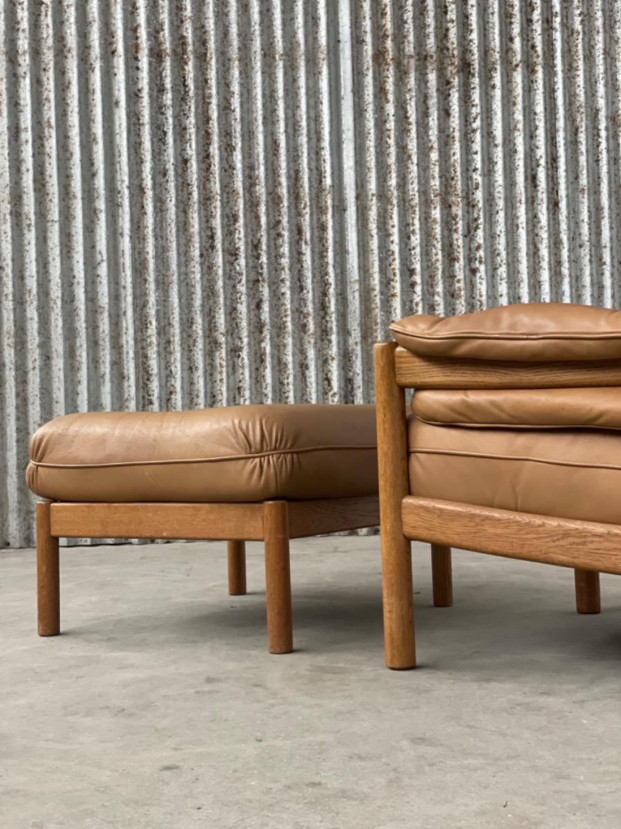 Vintage Scandinavian lounge chairs, 1960 oak/cognac leather