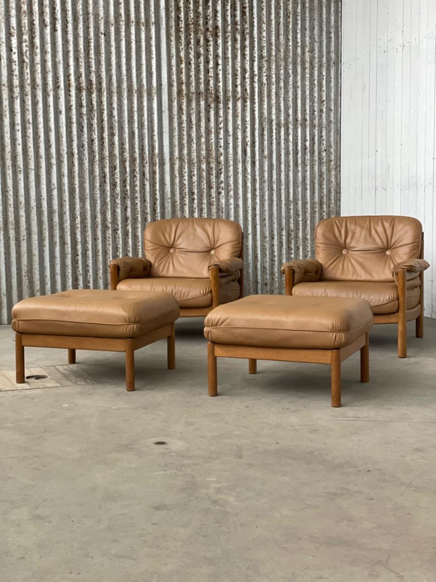 Vintage Scandinavian lounge chairs, 1960 oak/cognac leather