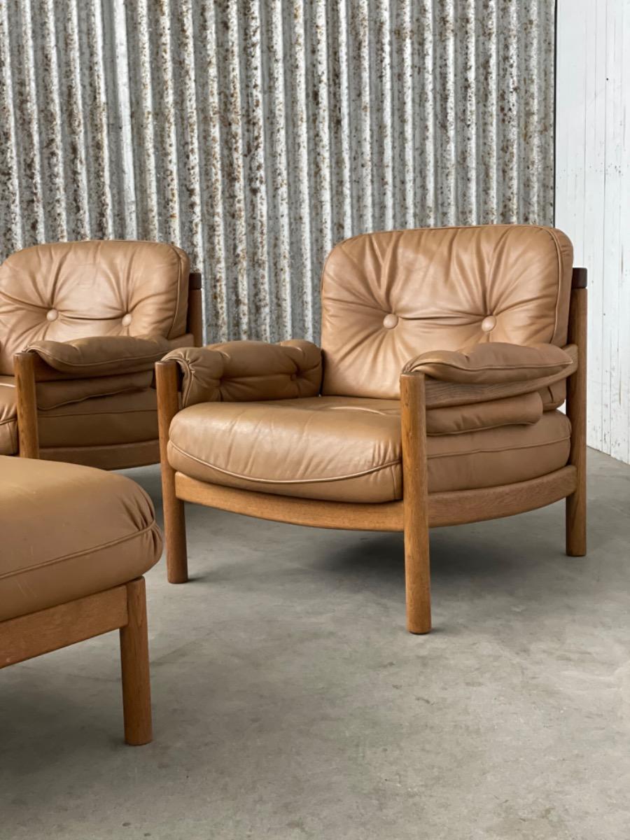 Vintage Scandinavian lounge chairs, 1960 oak/cognac leather