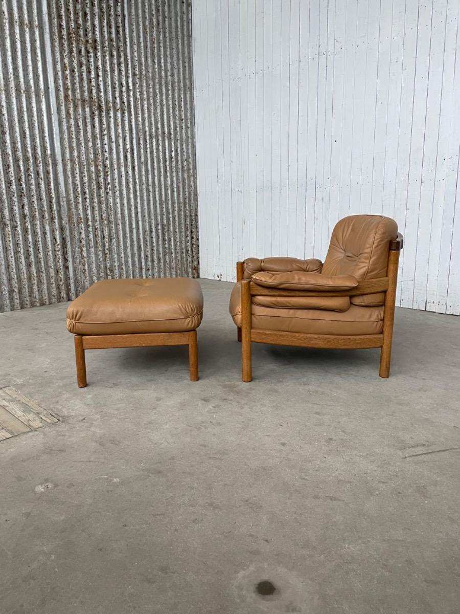 Vintage Scandinavian lounge chairs, 1960 oak/cognac leather