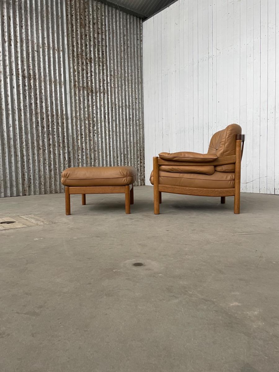 Vintage Scandinavian lounge chairs, 1960 oak/cognac leather