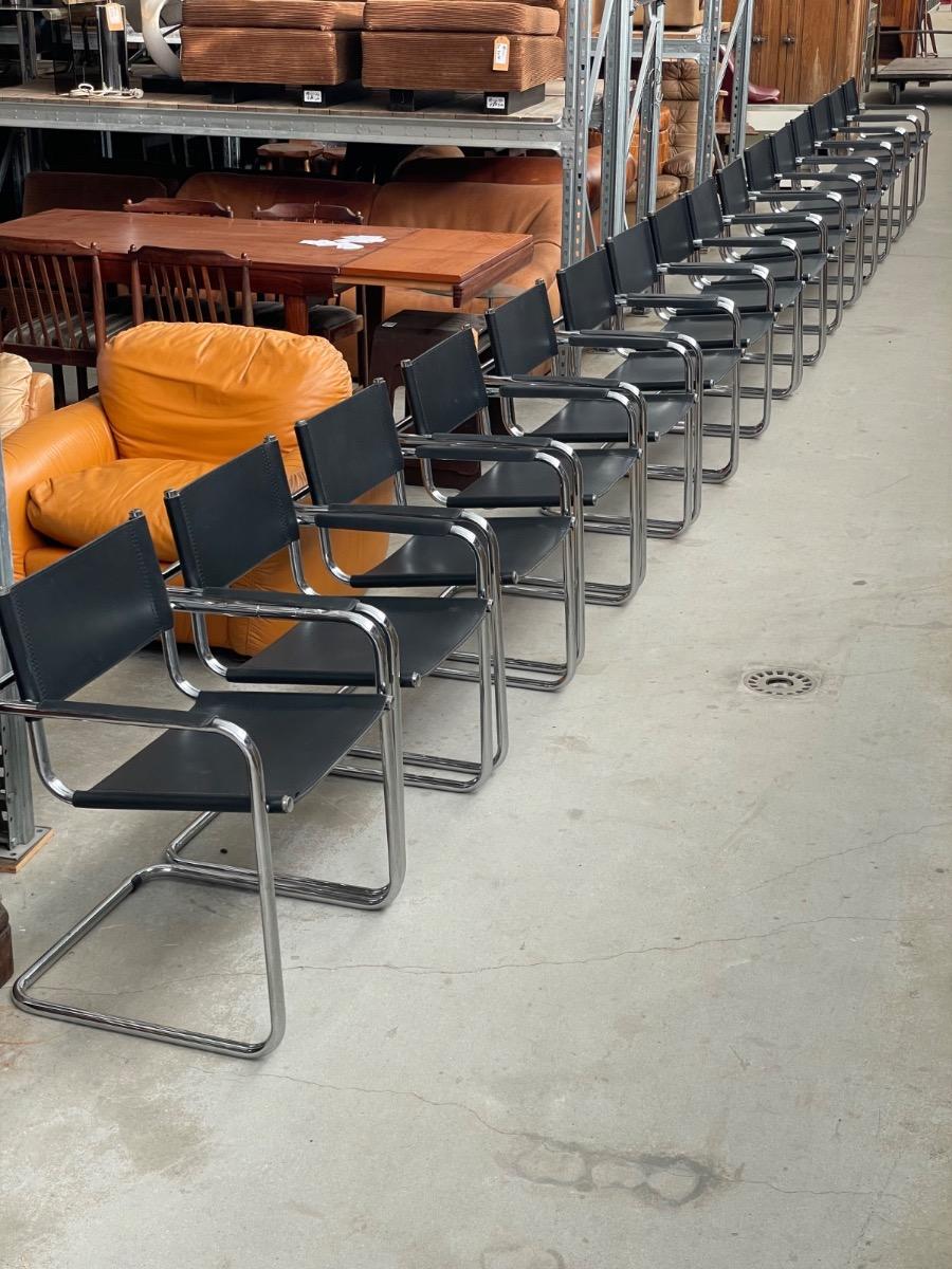 20x Vintage dining chairs Model S34 Mart stam in black leather, 1980s