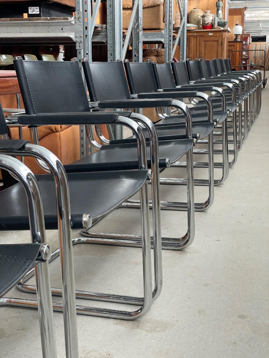 20x Vintage dining chairs Model S34 Mart stam in black leather, 1980s