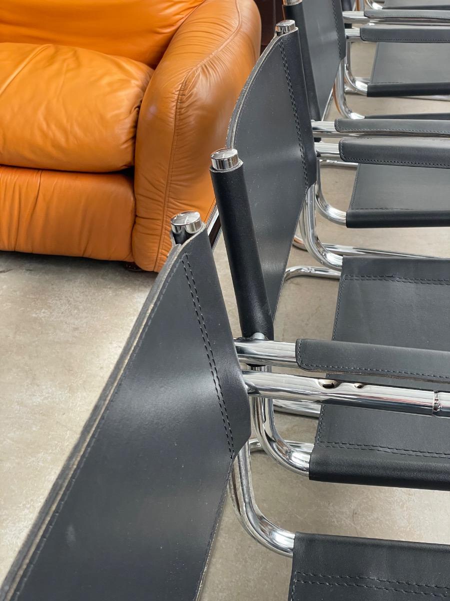 20x Vintage dining chairs Model S34 Mart stam in black leather, 1980s