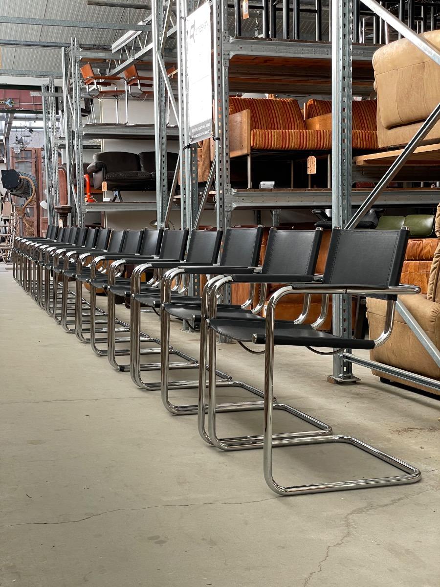 20x Vintage dining chairs Model S34 Mart stam in black leather, 1980s
