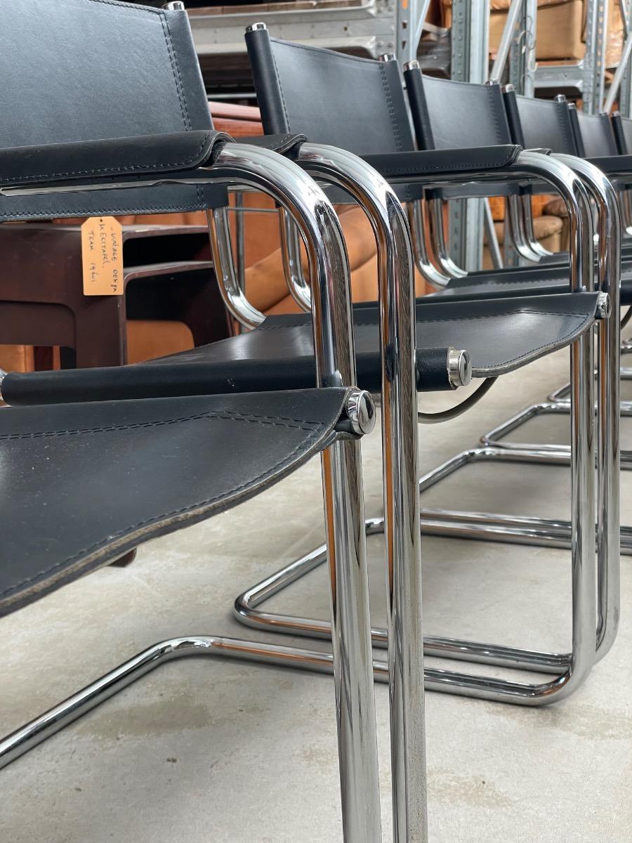 20x Vintage dining chairs Model S34 Mart stam in black leather, 1980s
