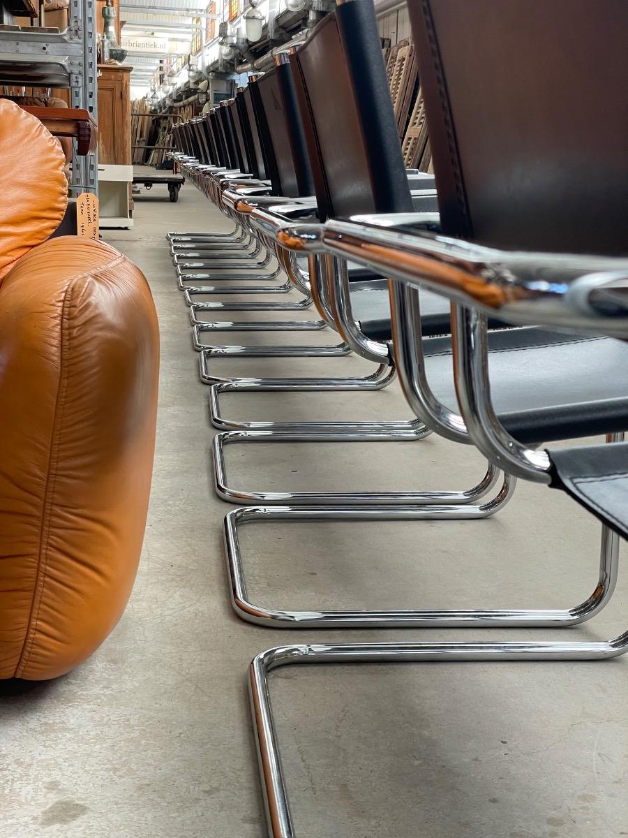 20x Vintage dining chairs Model S34 Mart stam in black leather, 1980s