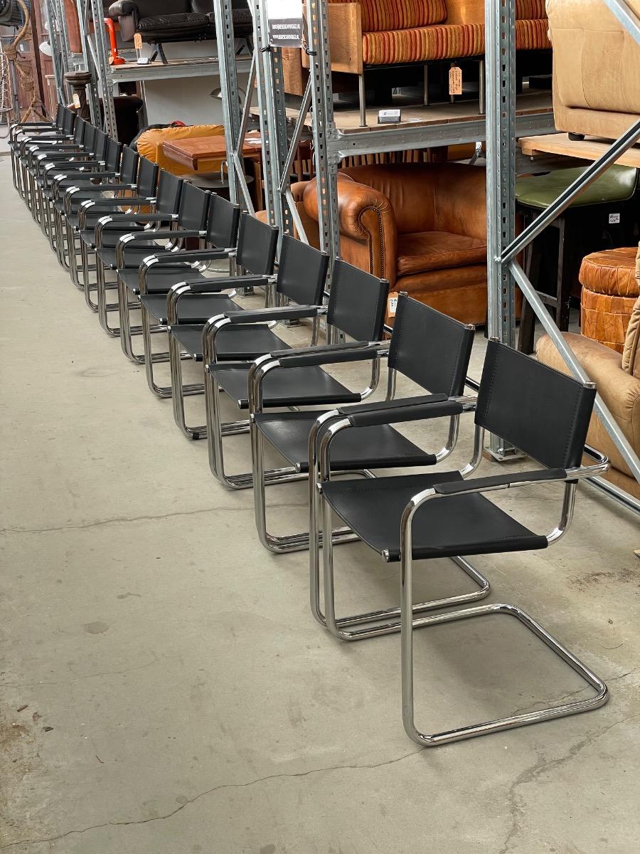 20x Vintage dining chairs Model S34 Mart stam in black leather, 1980s