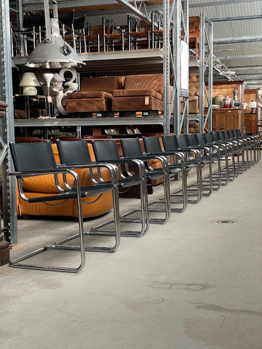 20x Vintage dining chairs Model S34 Mart stam in black leather, 1980s