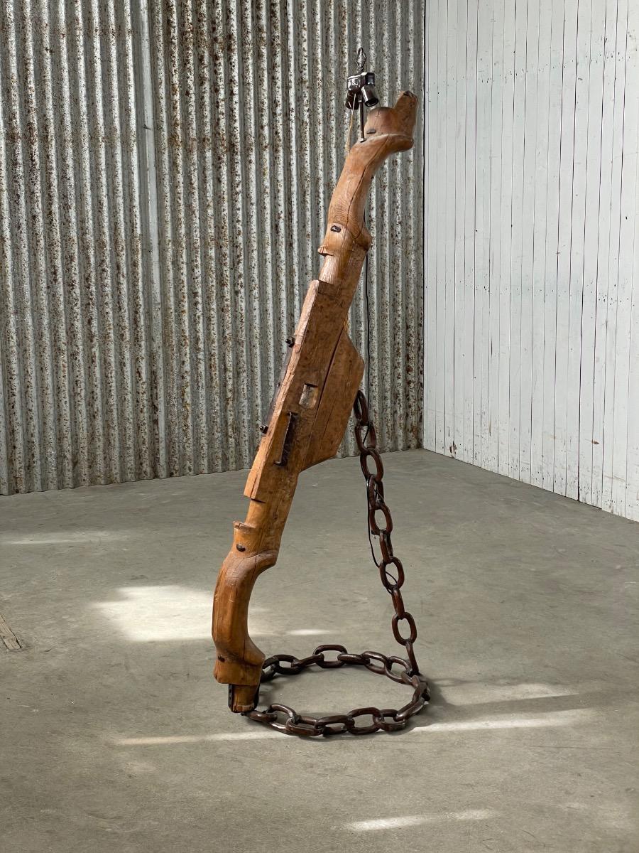 Vintage brutalist oak and iron floor lamp 1960s