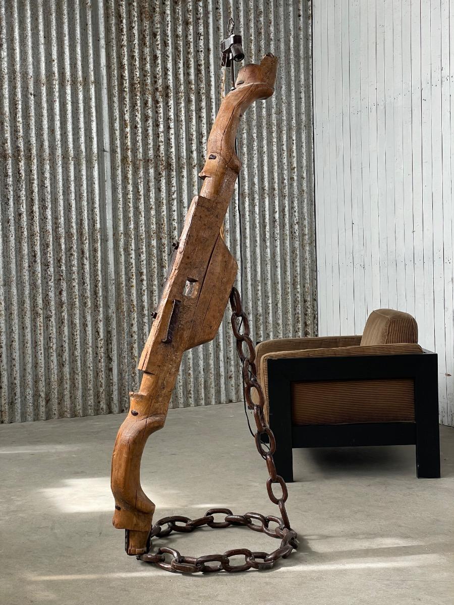 Vintage brutalist oak and iron floor lamp 1960s