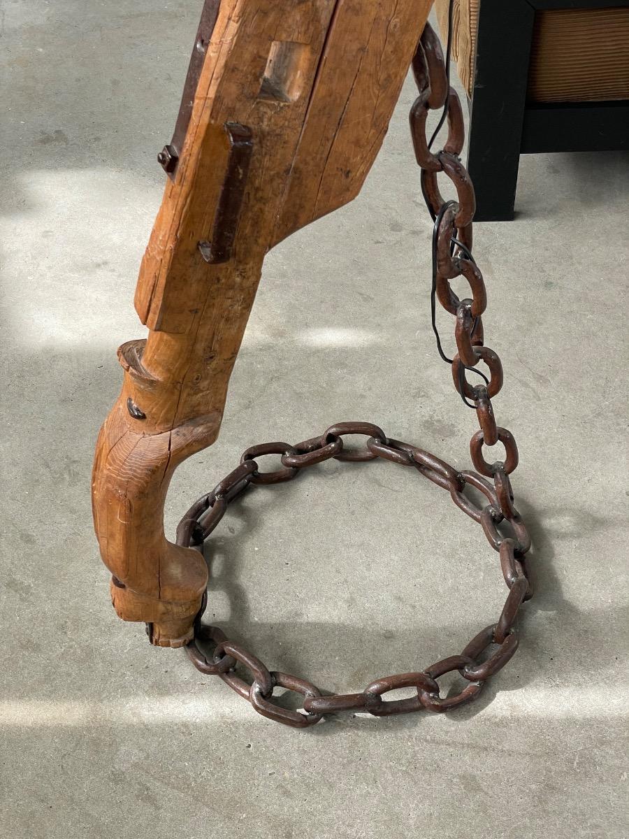 Vintage brutalist oak and iron floor lamp 1960s