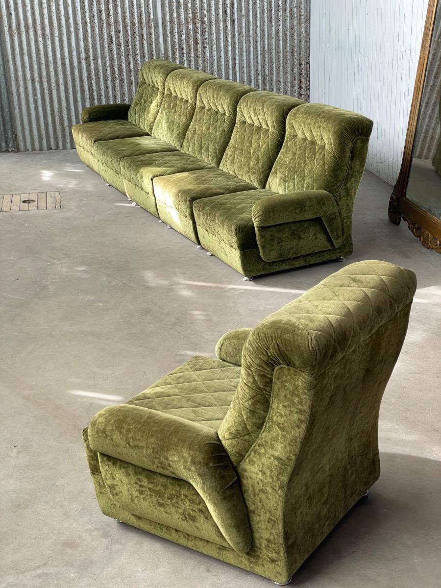 Vintage green velvet upholstery modular sofa 1970s 