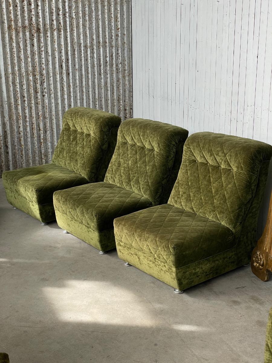 Vintage green velvet upholstery modular sofa 1970s 