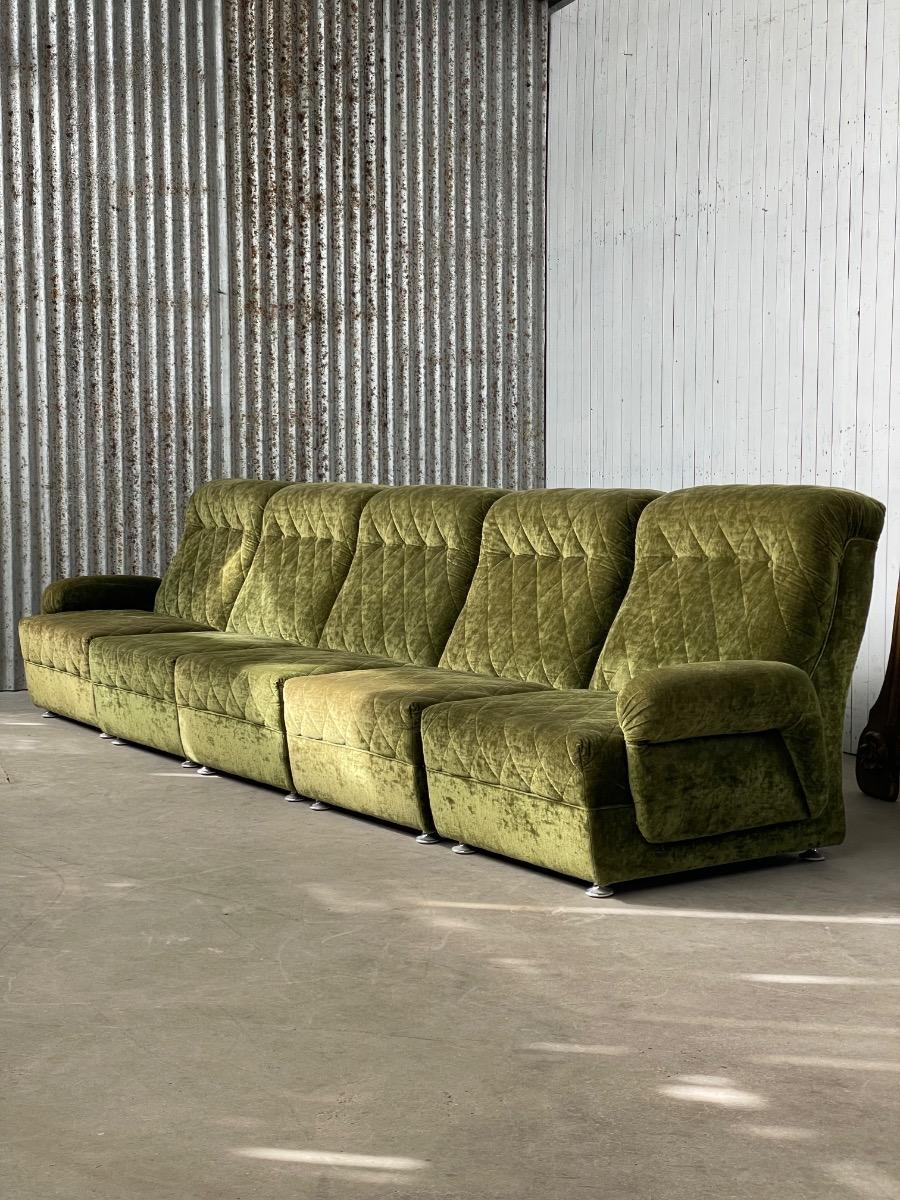 Vintage green velvet upholstery modular sofa 1970s 