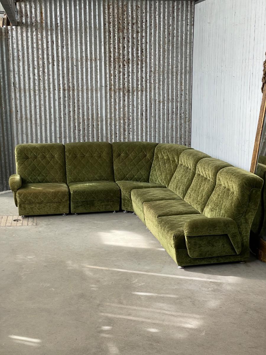 Vintage green velvet upholstery modular sofa 1970s 