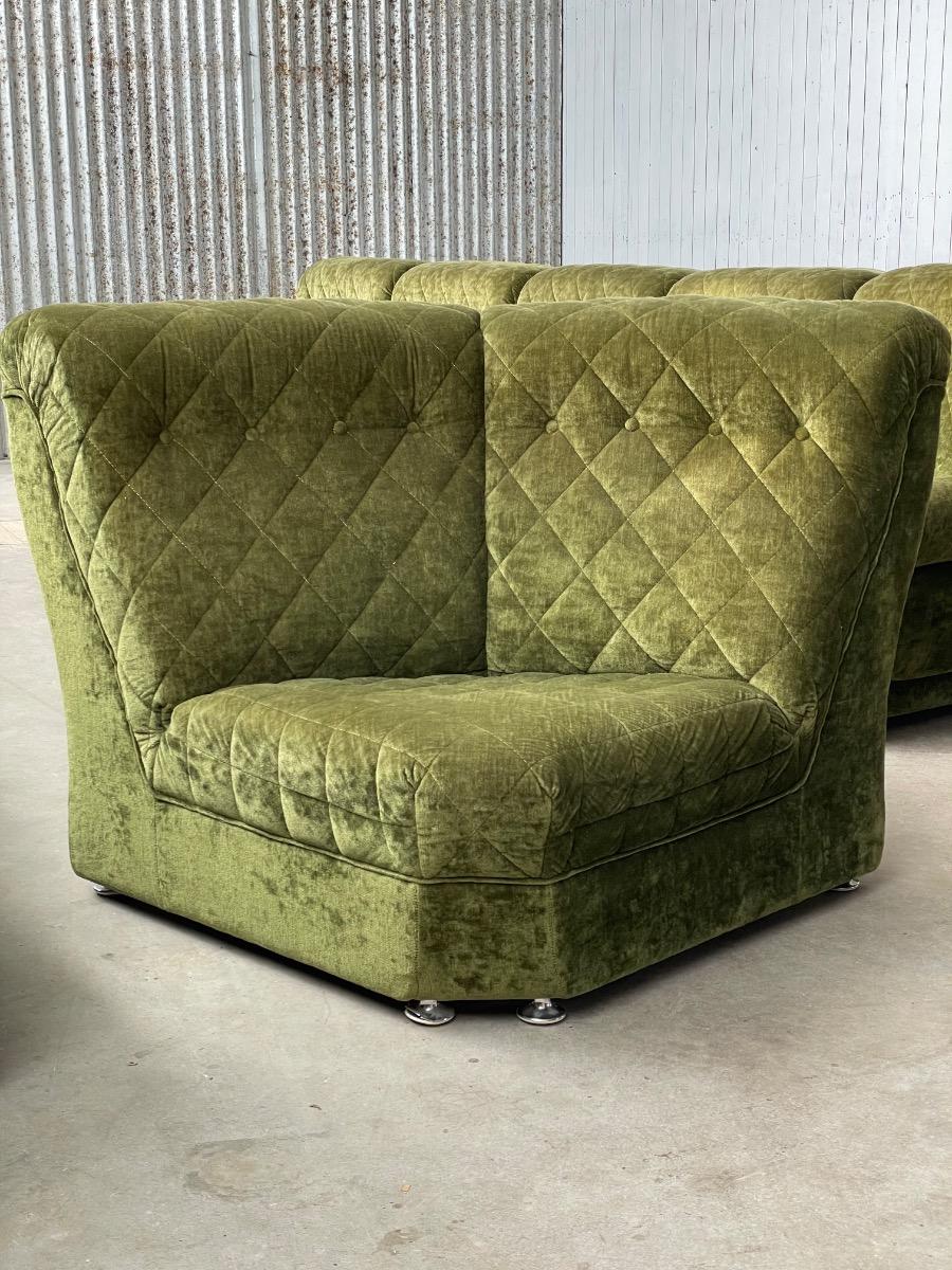 Vintage green velvet upholstery modular sofa 1970s 