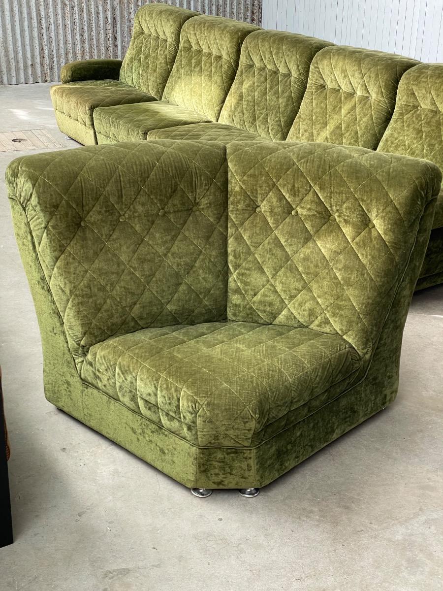 Vintage green velvet upholstery modular sofa 1970s 
