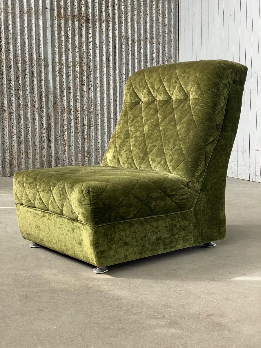 Vintage green velvet upholstery modular sofa 1970s 