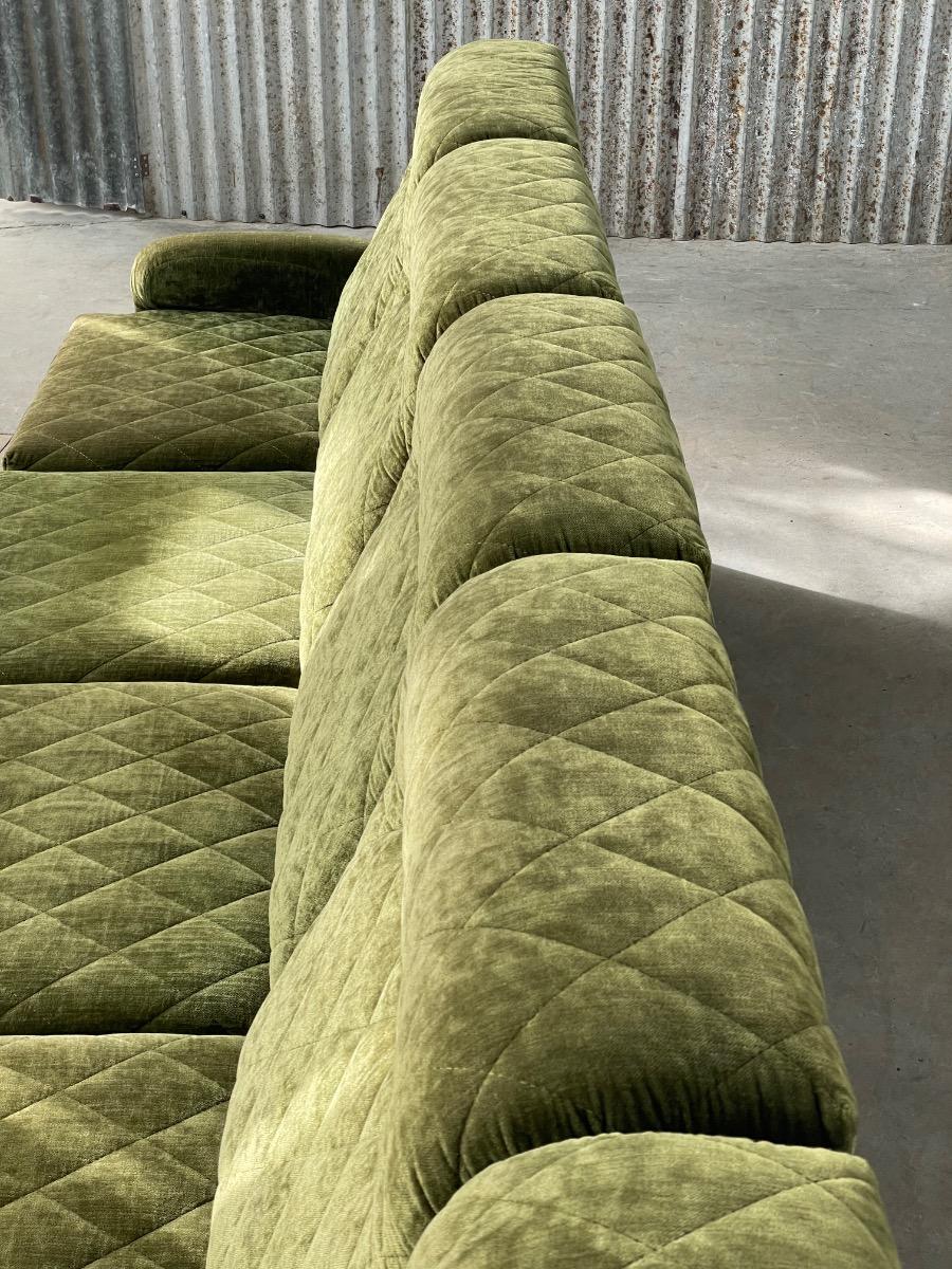 Vintage green velvet upholstery modular sofa 1970s 