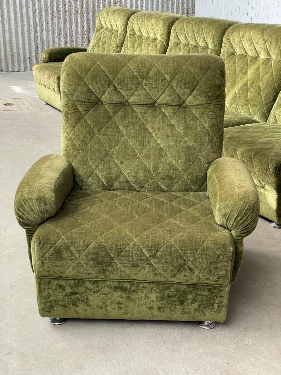 Vintage green velvet upholstery modular sofa 1970s 