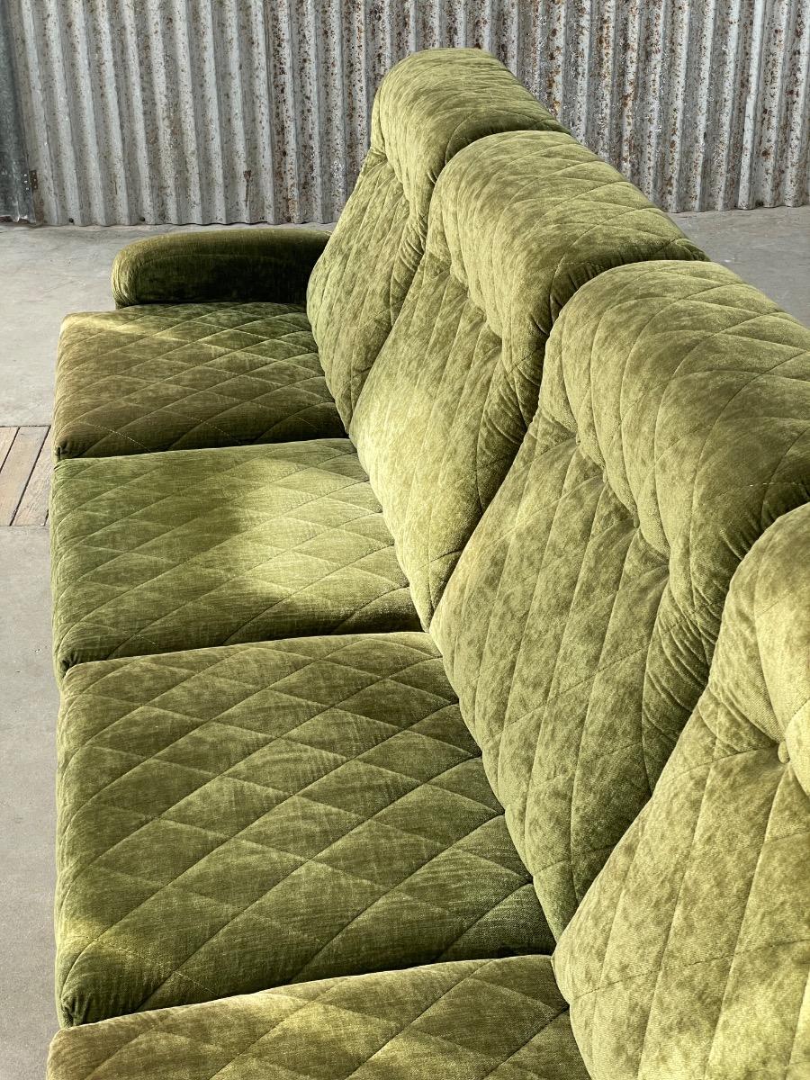 Vintage green velvet upholstery modular sofa 1970s 