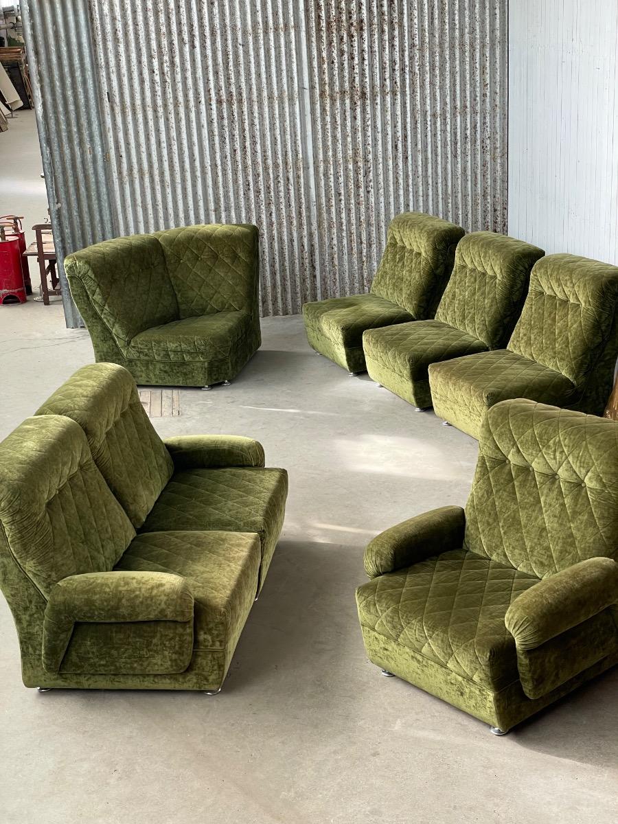 Vintage green velvet upholstery modular sofa 1970s 