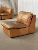 2x Patchwork leather modular chairs in brown, Netherlands 1970s