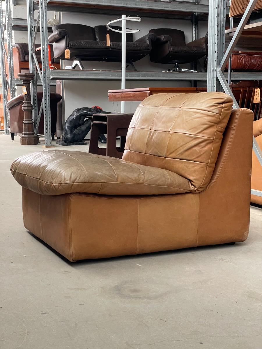 2x Patchwork leather modular chairs in brown, Netherlands 1970s