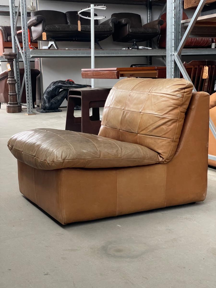 2x Patchwork leather modular chairs in brown, Netherlands 1970s