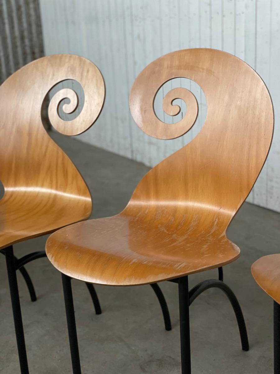 3x Violin Dining Chairs by Maroeska Metz, 1990s
