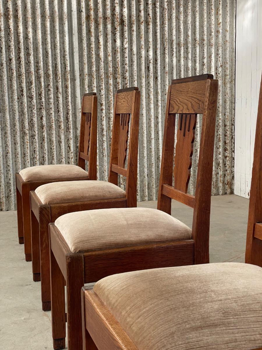4x Art Deco dining chairs Amsterdamse school in oak