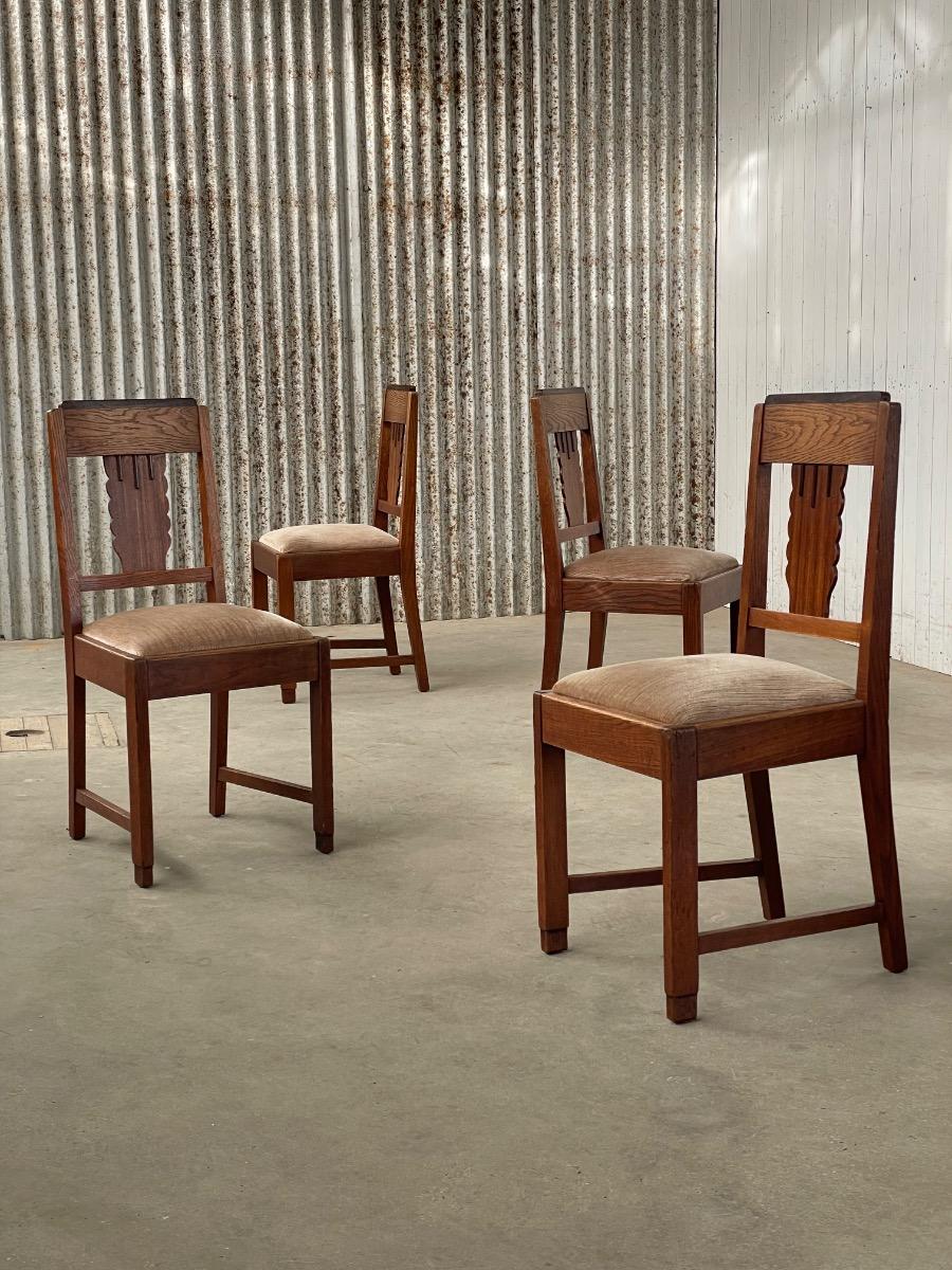 4x Art Deco dining chairs Amsterdamse school in oak