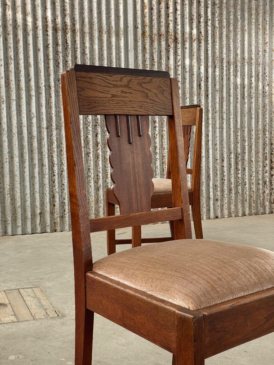 4x Art Deco dining chairs Amsterdamse school in oak