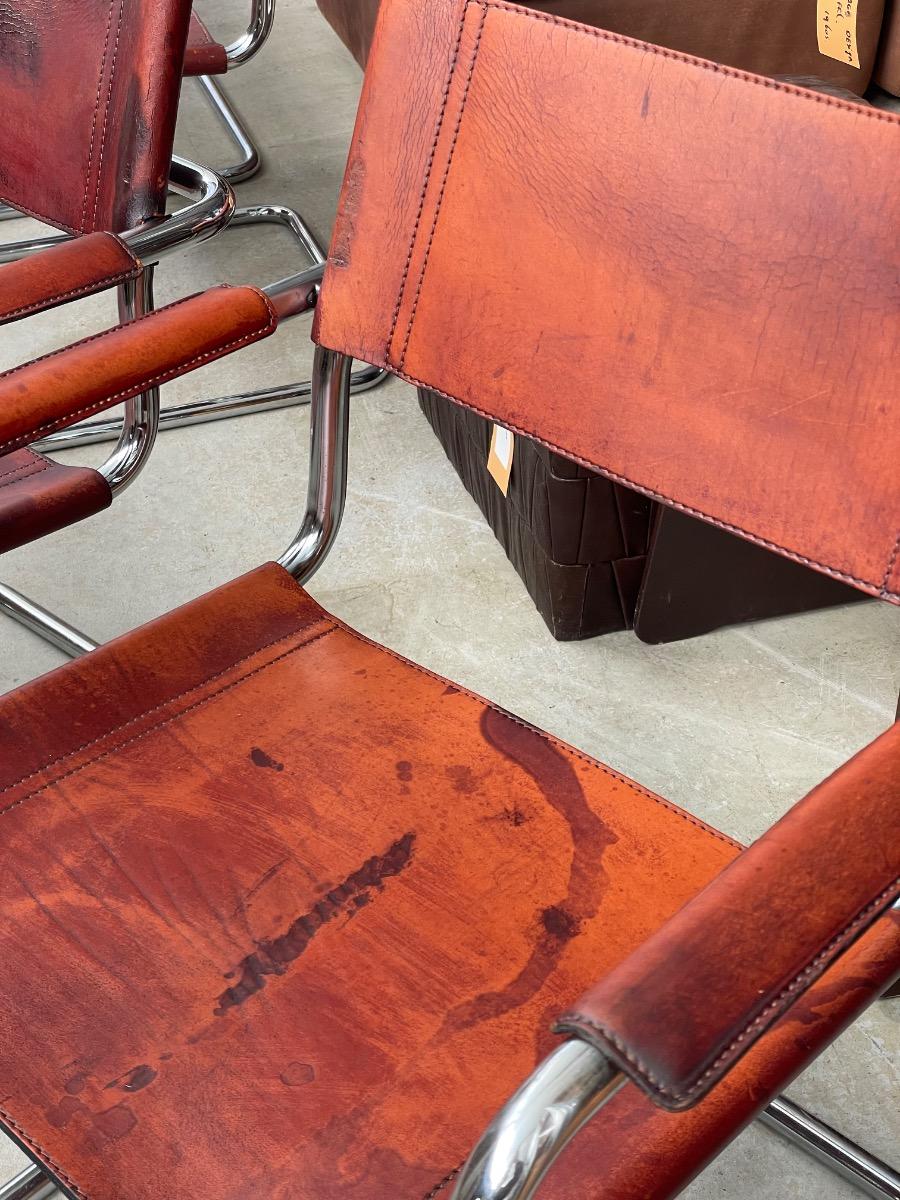 5x Matteo Grassi dining chairs in brown cognac leather 1970s