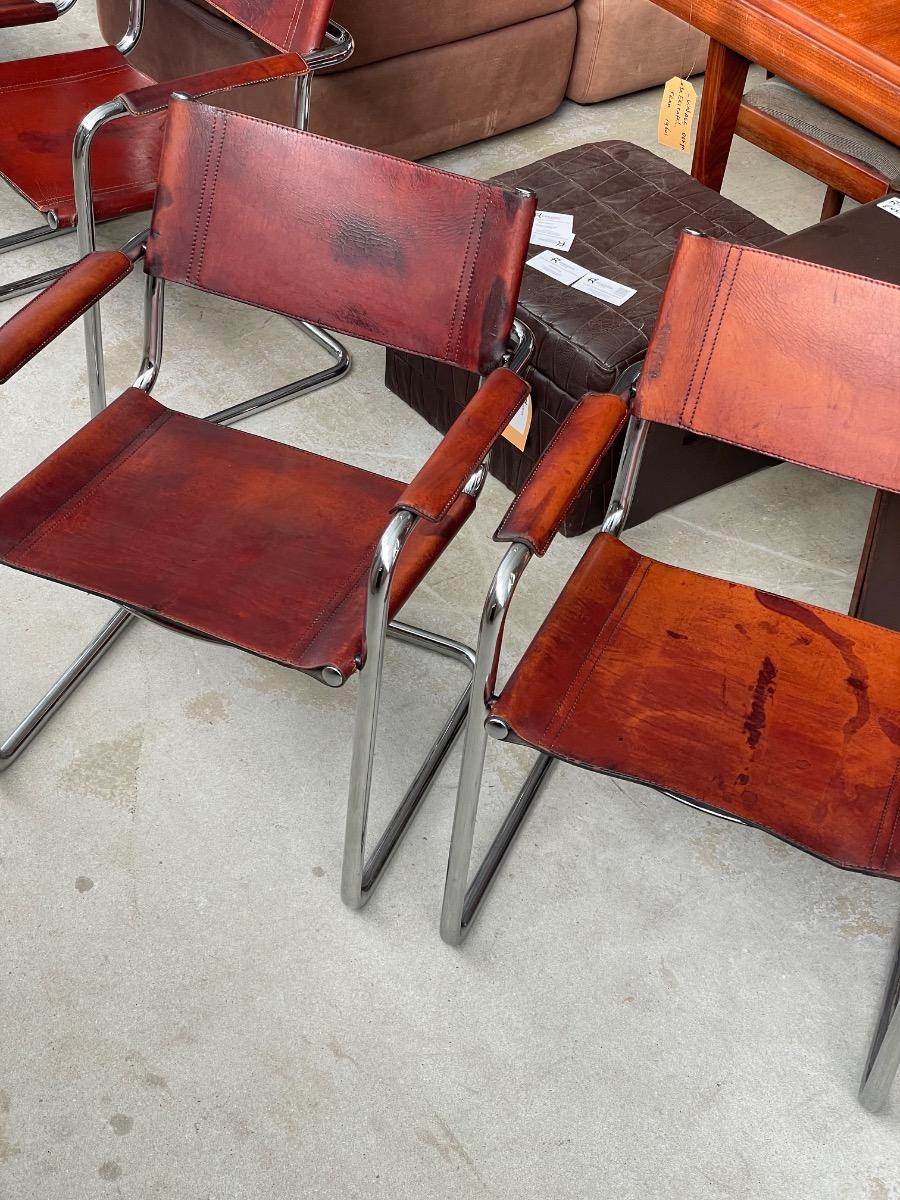 5x Matteo Grassi dining chairs in brown cognac leather 1970s