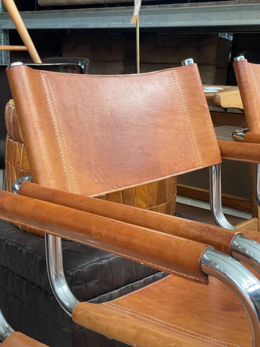 7x Mart Stam S34 dining chairs in cognac brown leather 1970s