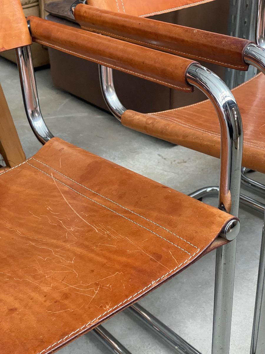 7x Mart Stam S34 dining chairs in cognac brown leather 1970s