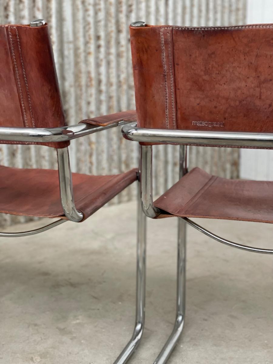 8x Matteo Grassi MG5 dining chairs Cognac leather, 1960s Italy