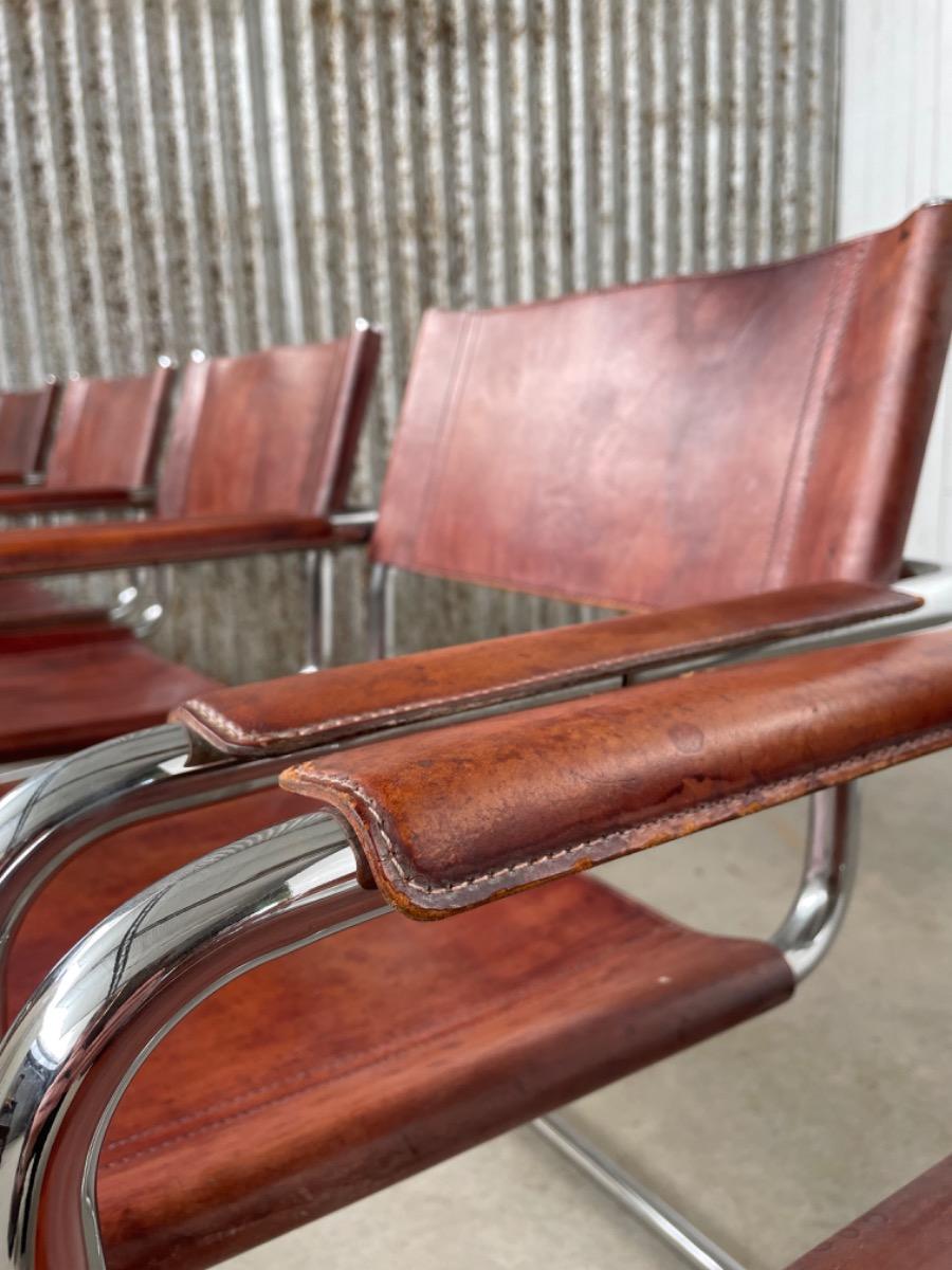 8x Matteo Grassi MG5 dining chairs Cognac leather, 1960s Italy
