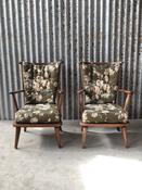 Set Vintage Dutch armchairs with flower pillow 1950s 